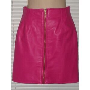 VINTAGE 80s VAKKO PINK LEATHER ZIP FRONT MINI SKIRT 4